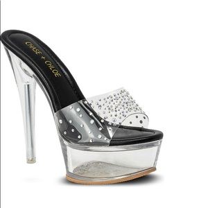 Chase & Chloe Jeweled Clear Stiletto Mule Sandal Size 10